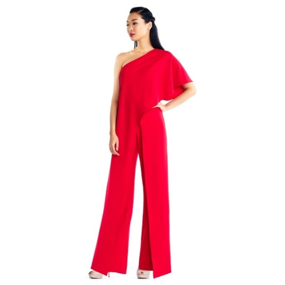 ADRIANNA PAPELL Flutter One Shoulder Jumpsuit 12 - Picture 9 of 10